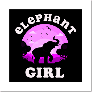 Elephants Girl I Like My Elephant Pink Vintage Sunset Theme Posters and Art